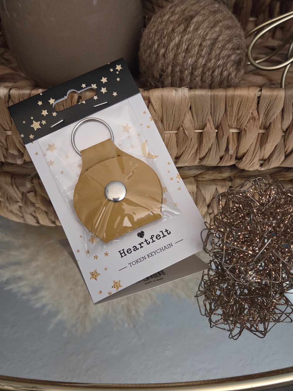 Heartfelt Dream Inspirational Token Keychain NWT Gift Faux Leather Mustard